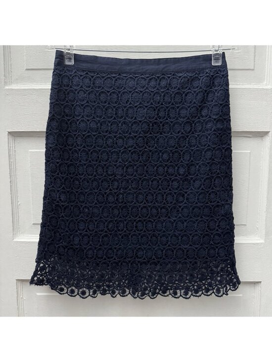 LOFT Dresses & Skirts - LOFT Womens Size 4 Navy Crochet Lace A-Line Midi Skirt Lined